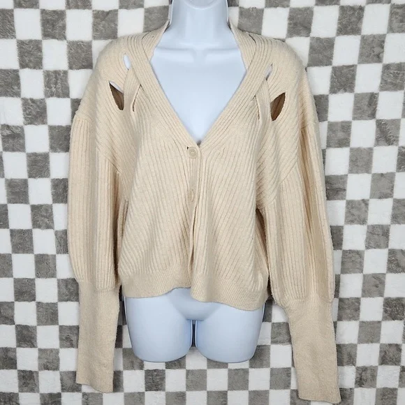 Express ribbed crop sweater cardigan women's Large oat NWT - Picture 1 of 8